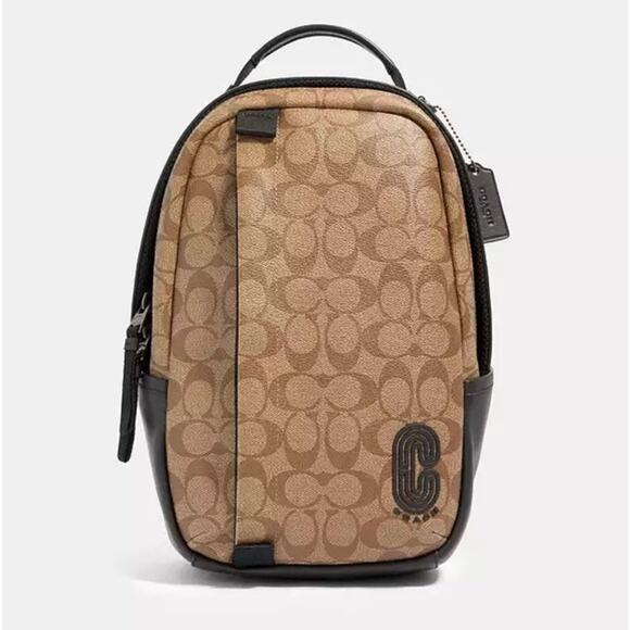 Coach Edge Pack Signature Canvas Black Brown Leather Sling Bag 89909 - Picture 14 of 16